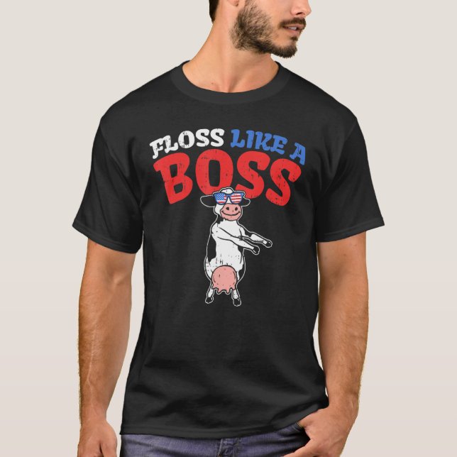Camiseta Dança Floss Como Um Chefe Vaca Flossing 4 De Julho (Frente)