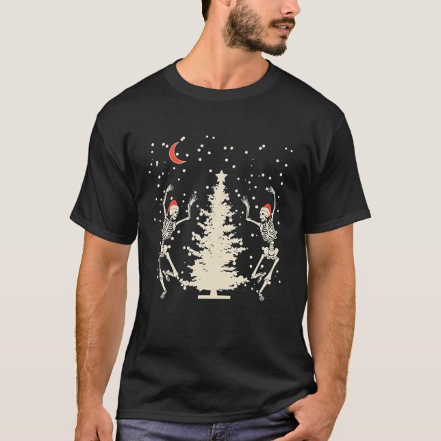 Camiseta Dançando Esqueleto Gótico de Natal Presentes (Frente)
