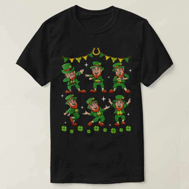Camiseta Dançando Leprechauns Dias de São Patrícios Shamroc (Frente do Design)