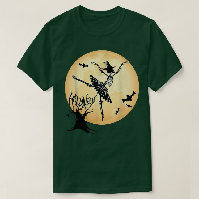 Camiseta Dançando Skeleton Ballerina Balé Moon Dance Hallo (Frente do Design)