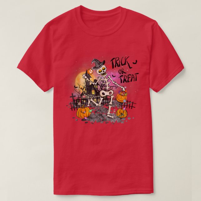 Camiseta Dançando Skeleton Divertido Halloween Tee Haunted  (Frente do Design)