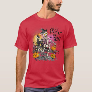 Camiseta Dançando Skeleton Divertido Halloween Tee Haunted