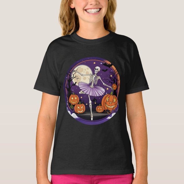 Camiseta Dançarina de Balé de Esqueleto Elegante do Hallowe (Frente)