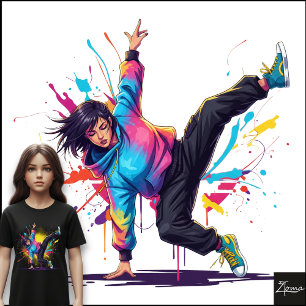 Camiseta Dançarina de Breakdance Pose Tie-Dye Arte Salpicad