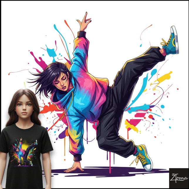 Camiseta Dançarina de Breakdance Pose Tie-Dye Arte Salpicad (Criador carregado)