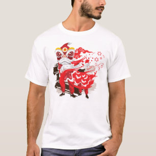 Camiseta Dançarina de Leão Vermelho Chinesa
