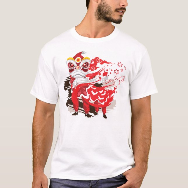 Camiseta Dançarina de Leão Vermelho Chinesa (Frente)