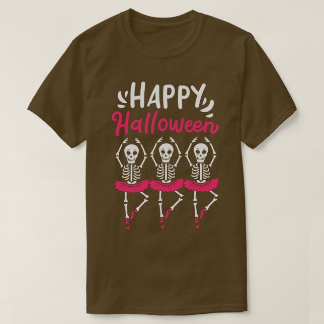 Camiseta Dançarina do Balé Halloween Skeleton Spooky (Frente do Design)