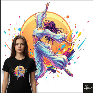 Camiseta Dançarina Flutuante Abstrata com Roupas Neon Fluíd