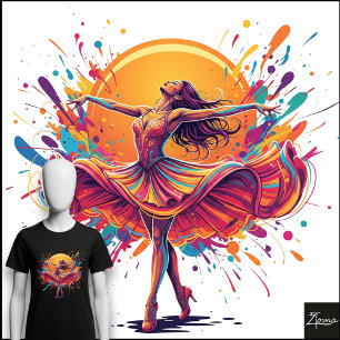 Camiseta Dançarina Vibrante Redemoinho Colorido Pop Art