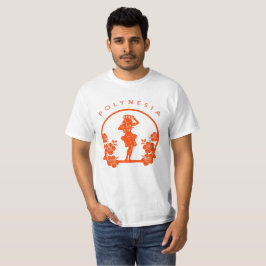 Camiseta Dançarino Polinésio Laranja com Flores de Hibisco
