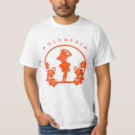 Camiseta Dançarino Polinésio Laranja com Flores de Hibisco