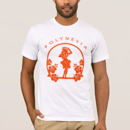 Camiseta Dançarino Polinésio Laranja com Flores de Hibisco