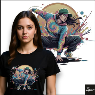 Camiseta Dançarino Tie-Dye na Posição Agachada Arte Salpica
