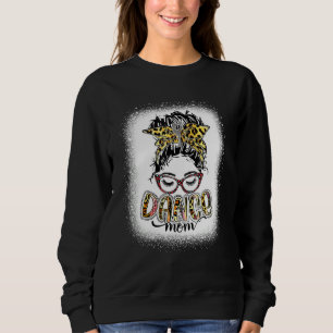 Camiseta Dance Mãe Leopard Messy Bun Bleached Mulheres Mãe