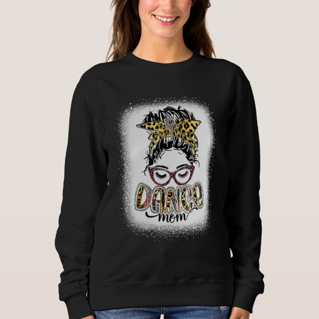 Camiseta Dance Mãe Leopard Messy Bun Bleached Mulheres Mãe (Frente)