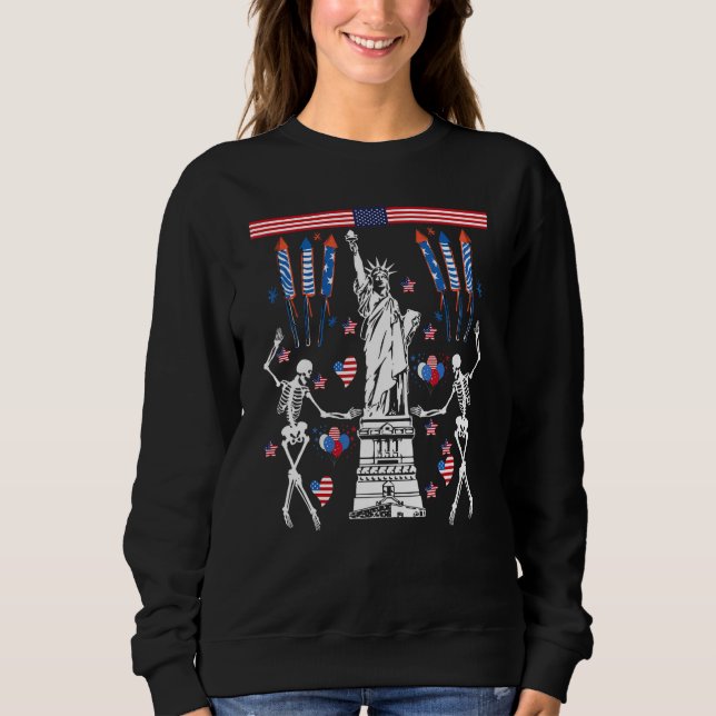 Camiseta Dancing Skeleton 4th of July American Flag Skellie (Frente)