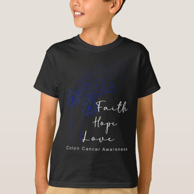 Camiseta Dandelion Blue Ribbon Faith Hope Love Colon Cancer (Frente)