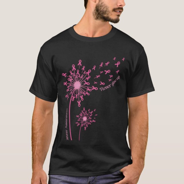 Camiseta Dandelion Brewn Cancer Sensibilização Nunca Desist (Frente)