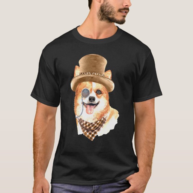 Camiseta Dandy Corgi Com Hat Scarf E Monocle (Frente)