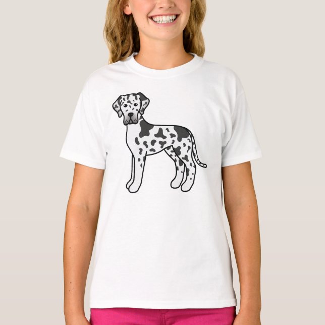 Camiseta Dane Harlequim Cachorro Cartoon Fofo (Frente)
