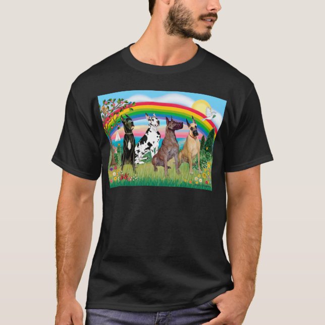 Camiseta Daneses Gigantes (quatro) - Rainbow Bright (Frente)