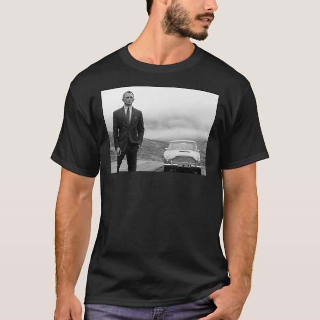 Camiseta Daniel Craig, Preto e Branco, Clássico de Arte Vin (Frente)