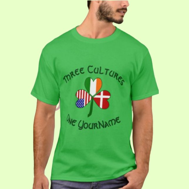 Camiseta Danish Irish USA Flags Shamrock Personalizado (Criador carregado)