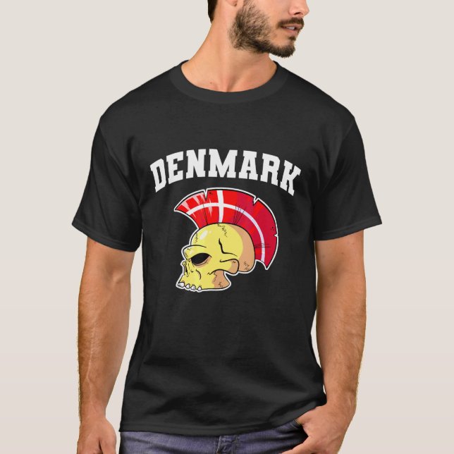 Camiseta Danmark Flag Mohawk Skull National Denmark Team Su (Frente)