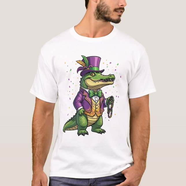 Camiseta Dapper Mardi Gras Alligator Masquerade Suit & Tie  (Frente)