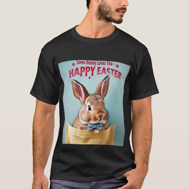 Camiseta Dapper Pocket Bunny com Arco Tie Mens (Frente)