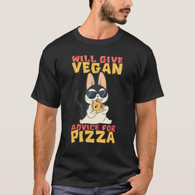 Camiseta Dará Conselho Vegano Para Pizza Cool Cat Cat Comen (Frente)