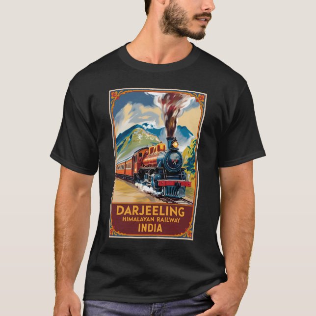 Camiseta Darjeeling India Train Painterly Viagem Art Retro (Frente)