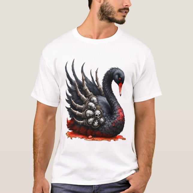 Camiseta Dark Swan of Bones – Gothic Elegance  (Frente)
