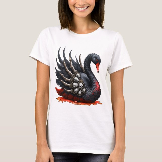 Camiseta Dark Swan of Bones – Gothic Elegance  (Frente)