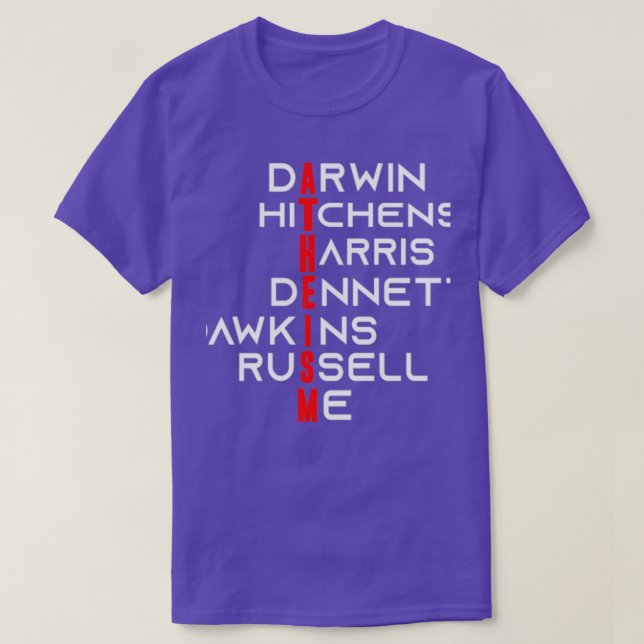 Camiseta darwinHichensHarrisDennettDawkinsRussellme (Frente do Design)