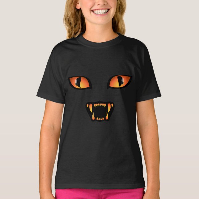 Camiseta das Meninas Halloween Camisa Negra Louca (Frente)