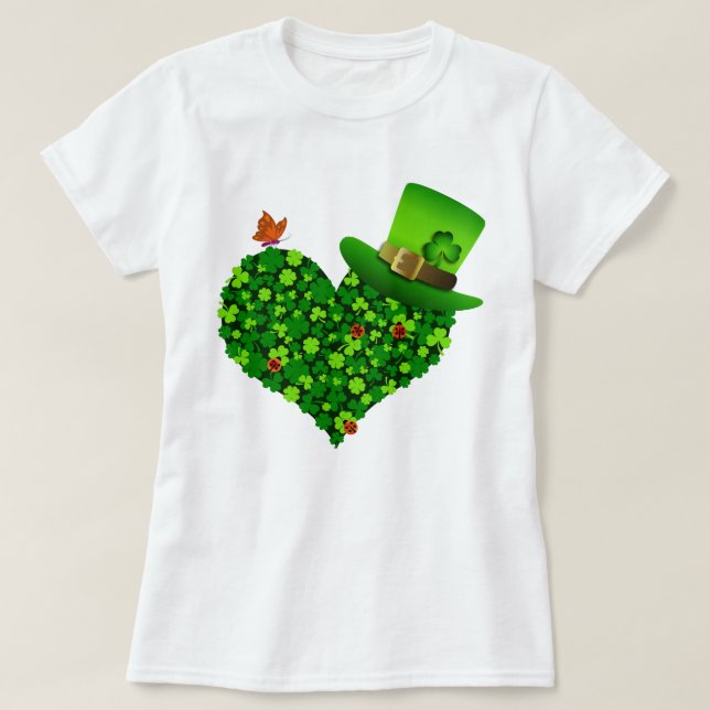 Camiseta das Mulheres do Coração Shamrock (Frente do Design)