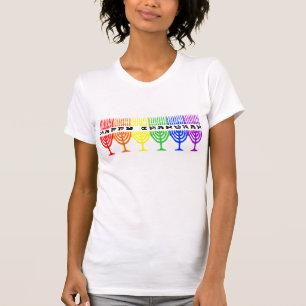 Camiseta Das mulheres felizes de Chanukah do arco-íris as