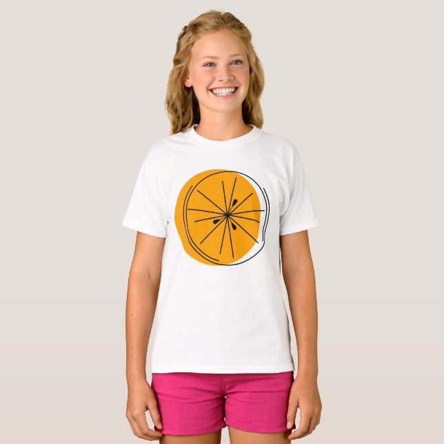 Camiseta das raparigas Citrus Orange (Frente Completa)