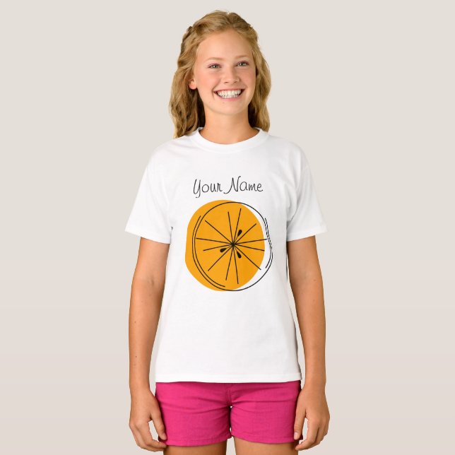 Camiseta das raparigas Citrus Orange Name (Frente Completa)