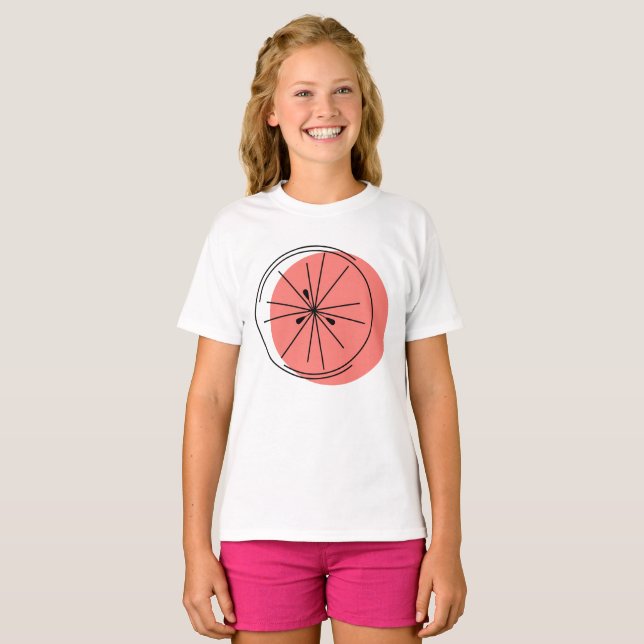 Camiseta das raparigas Citrus Pink Grapefruit (Frente Completa)