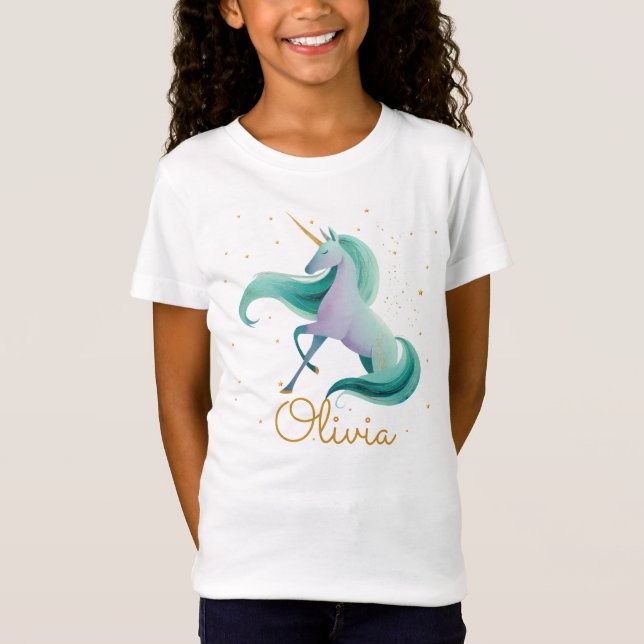 Camiseta das Raparigas do Unicorn Reader - Nome Pe (Frente)