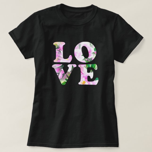 Camiseta Das Wort "Liebe" aus Blumen (Frente do Design)