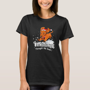 Camiseta Daschund Através Do Cão De Neve Festivo