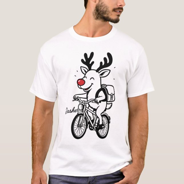 Camiseta Dasher, a Rena, Montado em uma Bicicleta (Frente)