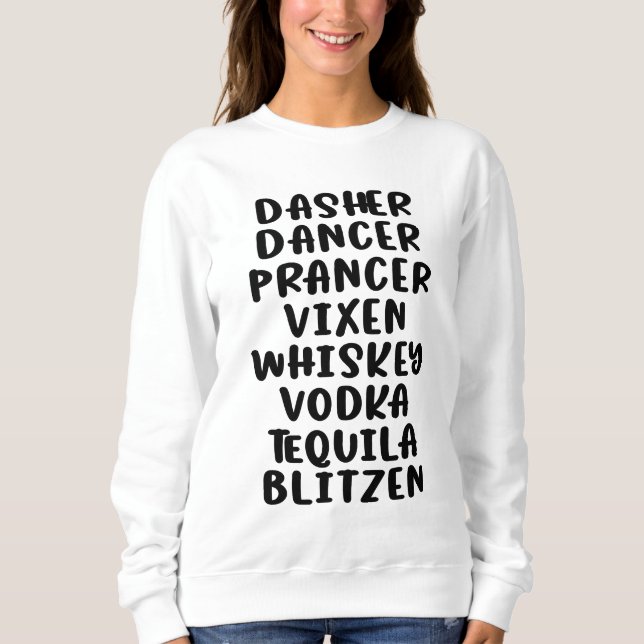 Camiseta Dasher Dancer Prancer Vixen Whiskey Vodka Tequila (Frente)