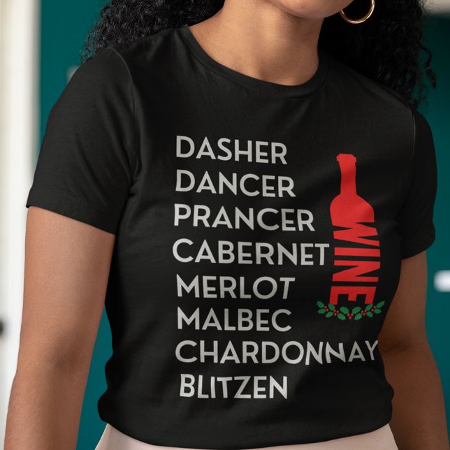 Camiseta Dasher Dancer Reindeer Nomeia Vinho (Dasher Dancer Prancer Cabernet Merlot Malbec Chardonnay Blitzen Christmas Wine T Shirt)