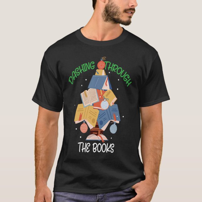 Camiseta Dashing Books Christmas Xmas Holiday Love Reading (Frente)