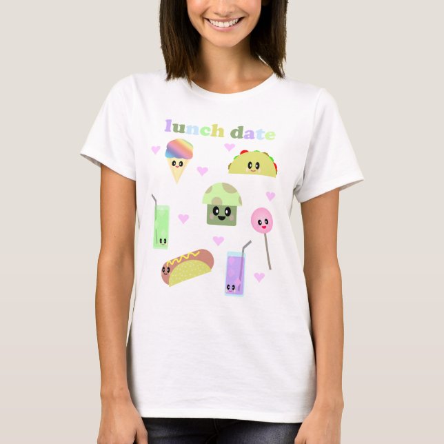 CAMISETA DATA DE ALMOÇO KAWAII COMIDAS DE PICNIC FOFAS (Frente)